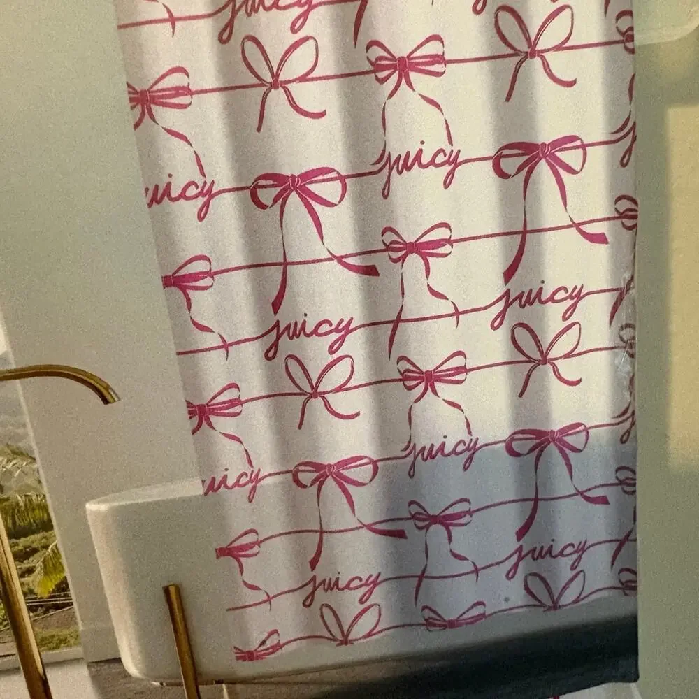 Juicy Couture Pink Ribbon & Logo Print Shower Curtain NWT
